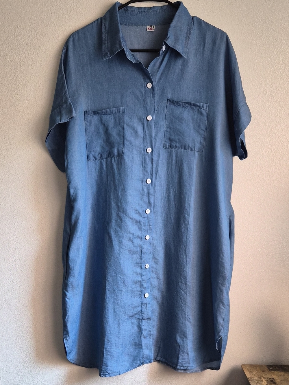 Blue Button Up Denim Dress With Hidden Pockets Size XXXL